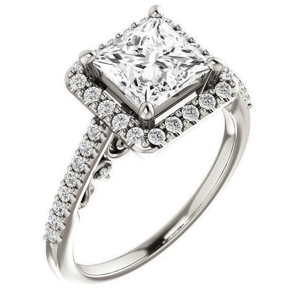 Princess Halo Engagement Ring with Scroll Accent