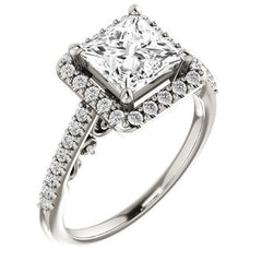 Princess Halo Engagement Ring with Scroll Accent