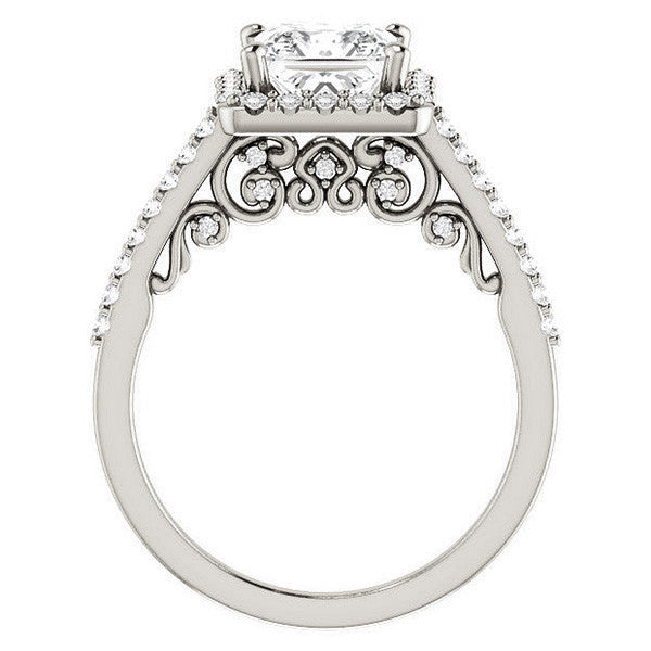 Princess Halo Engagement Ring with Scroll Accent