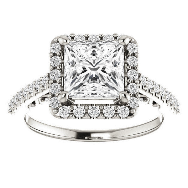 Princess Halo Engagement Ring with Scroll Accent