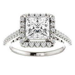 Princess Halo Engagement Ring with Scroll Accent