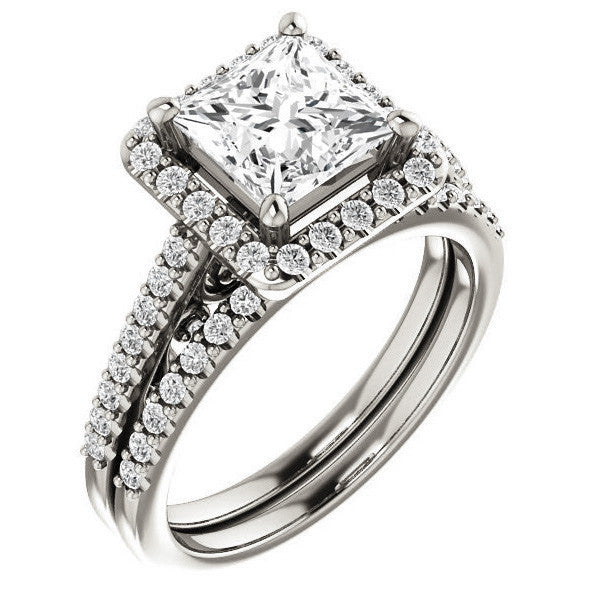 Princess Halo Engagement Ring with Scroll Accent