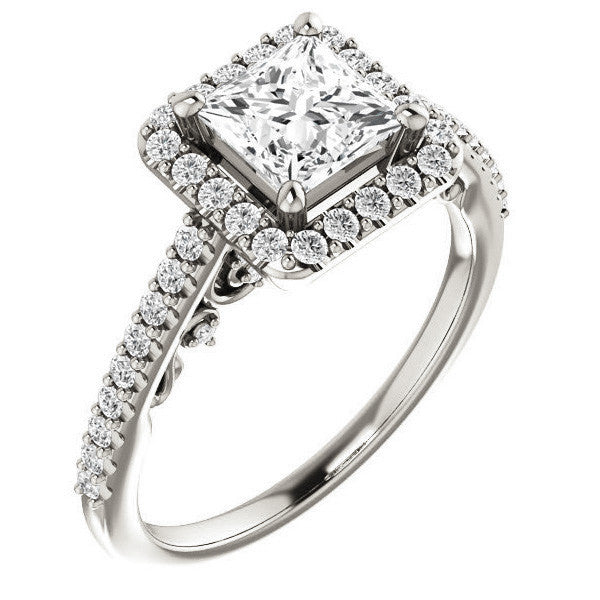 Princess Halo Engagement Ring with Scroll Accent