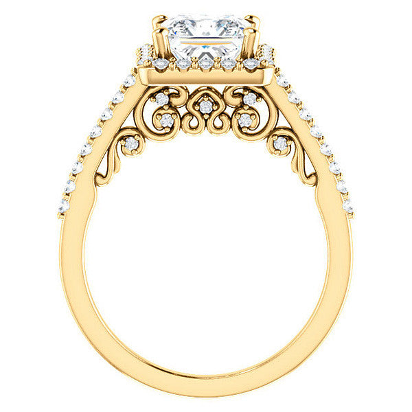 Princess Halo Engagement Ring with Scroll Accent