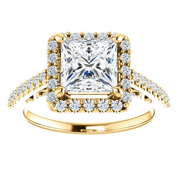 Princess Halo Engagement Ring with Scroll Accent