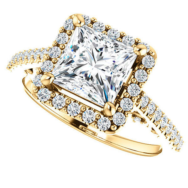 Princess Halo Engagement Ring with Scroll Accent