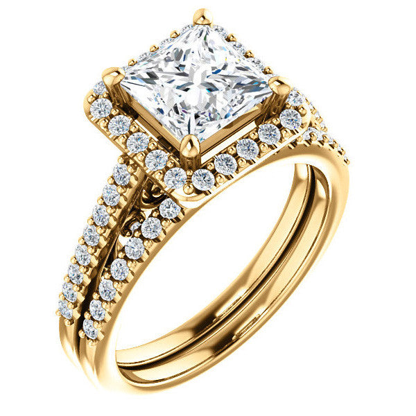 Princess Halo Engagement Ring with Scroll Accent
