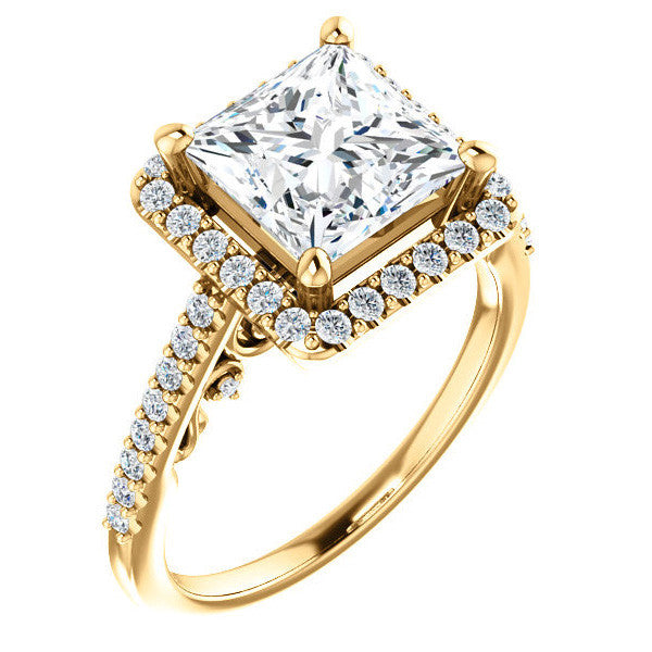 Princess Halo Engagement Ring with Scroll Accent