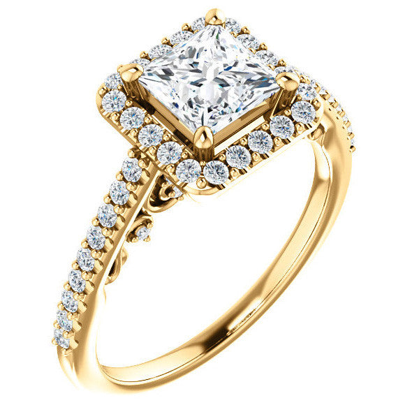Princess Halo Engagement Ring with Scroll Accent