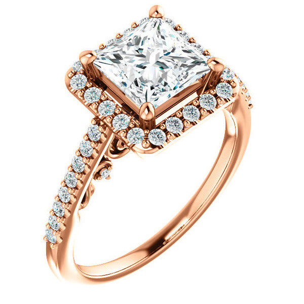 Princess Halo Engagement Ring with Scroll Accent