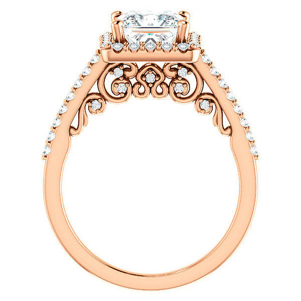 Princess Halo Engagement Ring with Scroll Accent