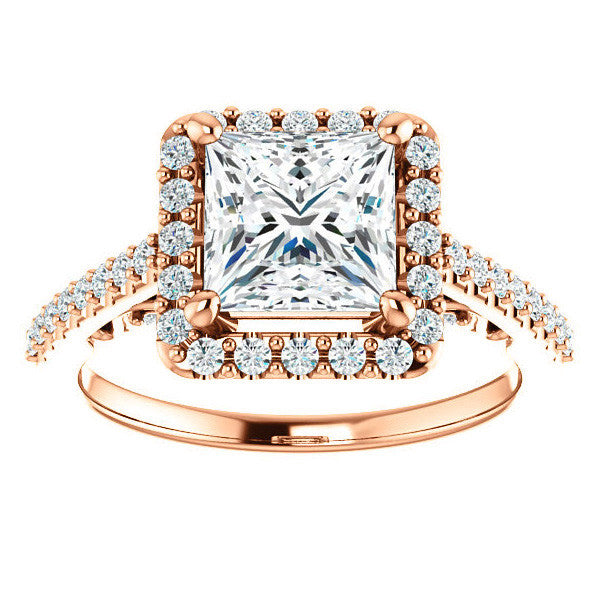 Princess Halo Engagement Ring with Scroll Accent