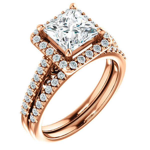 Princess Halo Engagement Ring with Scroll Accent