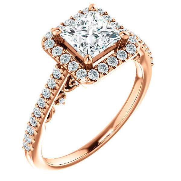 Princess Halo Engagement Ring with Scroll Accent