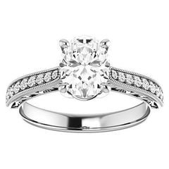 Oval Engraved Engagement Ring with Milgrain
