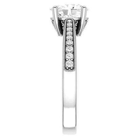 Oval Engraved Engagement Ring with Milgrain