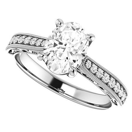 Oval Engraved Engagement Ring with Milgrain