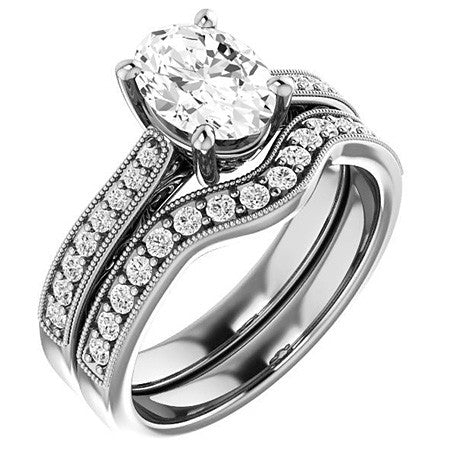 Oval Engraved Engagement Ring with Milgrain