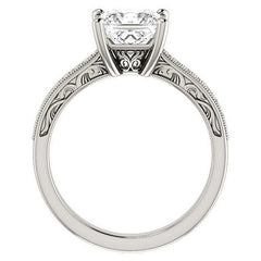 Princess cut Engraved Engagement Ring with Milgrain