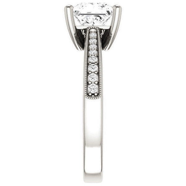 Princess cut Engraved Engagement Ring with Milgrain