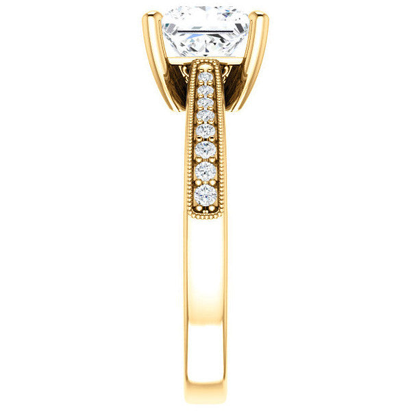 Princess cut Engraved Engagement Ring with Milgrain