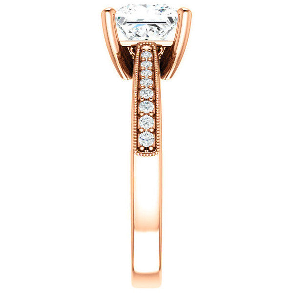 Princess cut Engraved Engagement Ring with Milgrain