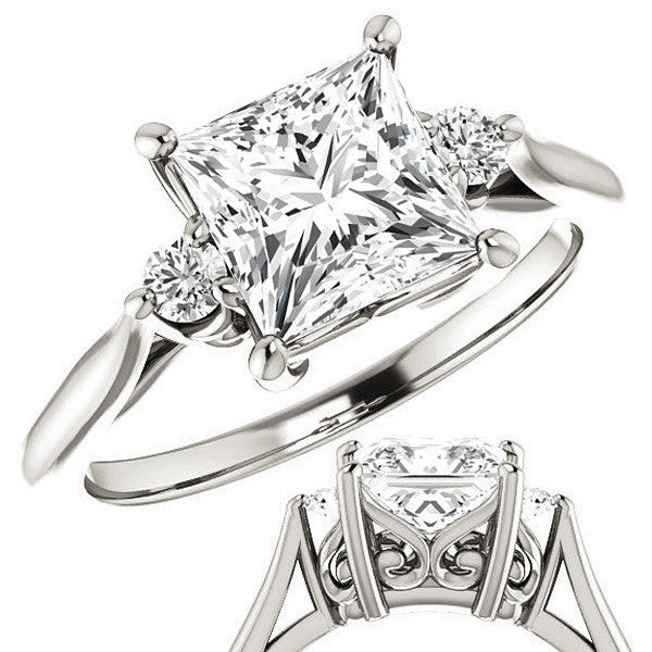 Princess cut Three-Stone Cathedral Engagement Ring