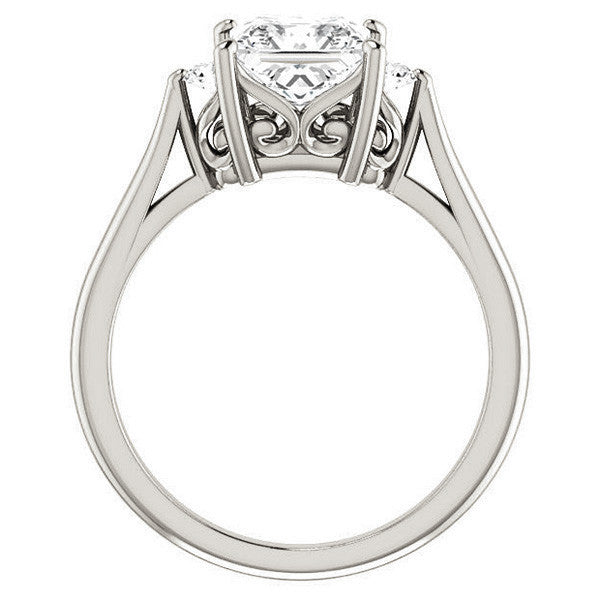 Princess cut Three-Stone Cathedral Engagement Ring