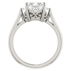 Princess cut Three-Stone Cathedral Engagement Ring