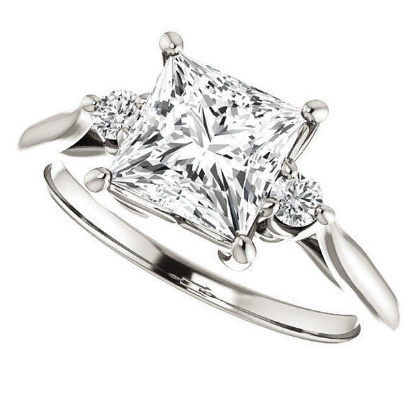 Princess cut Three-Stone Cathedral Engagement Ring