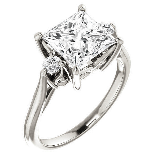 Princess cut Three-Stone Cathedral Engagement Ring