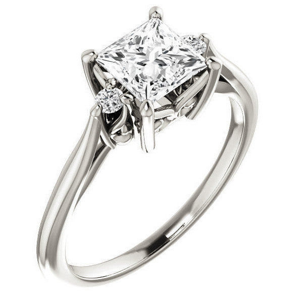 Princess cut Three-Stone Cathedral Engagement Ring
