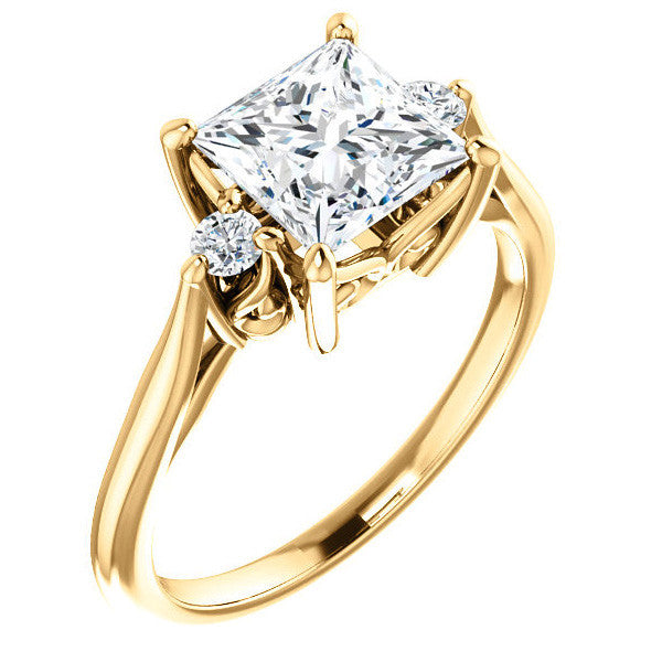 Princess cut Three-Stone Cathedral Engagement Ring