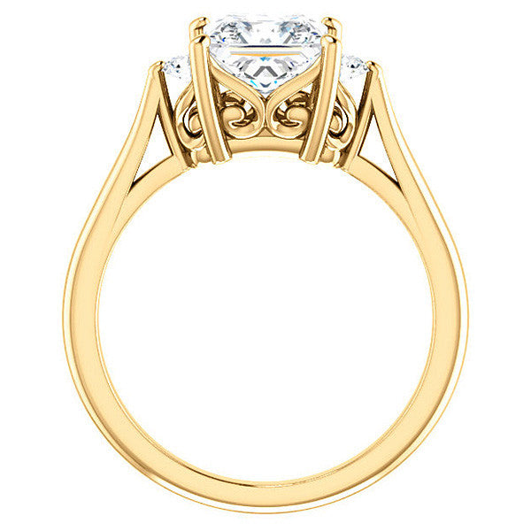 Princess cut Three-Stone Cathedral Engagement Ring