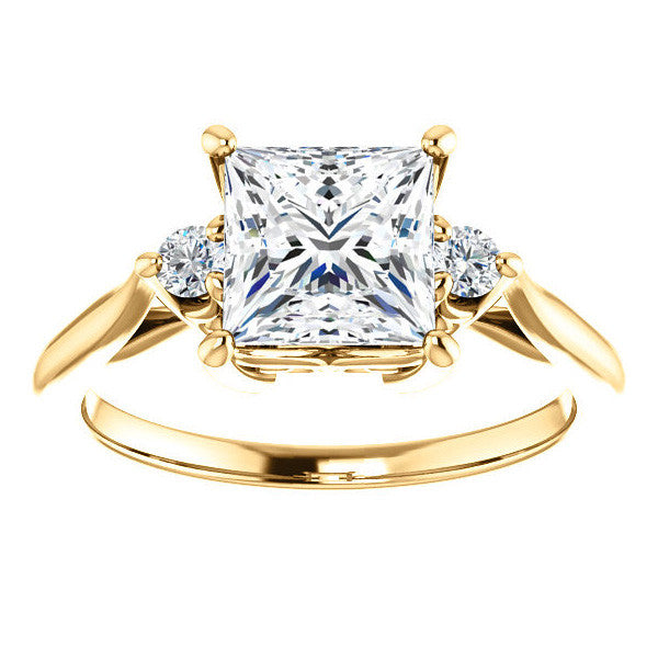 Princess cut Three-Stone Cathedral Engagement Ring