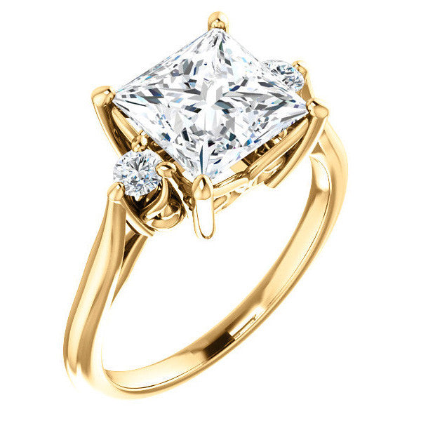 Princess cut Three-Stone Cathedral Engagement Ring