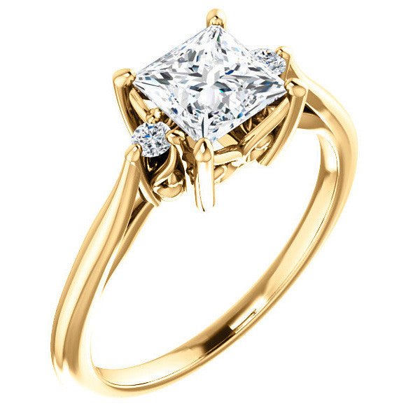 Princess cut Three-Stone Cathedral Engagement Ring