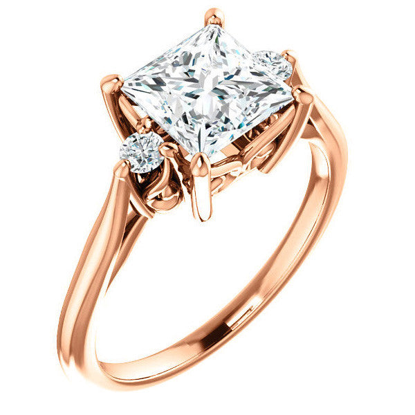 Princess cut Three-Stone Cathedral Engagement Ring