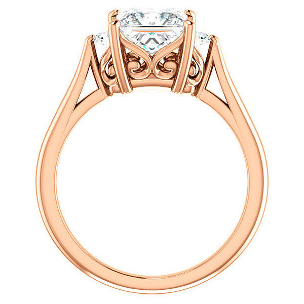 Princess cut Three-Stone Cathedral Engagement Ring
