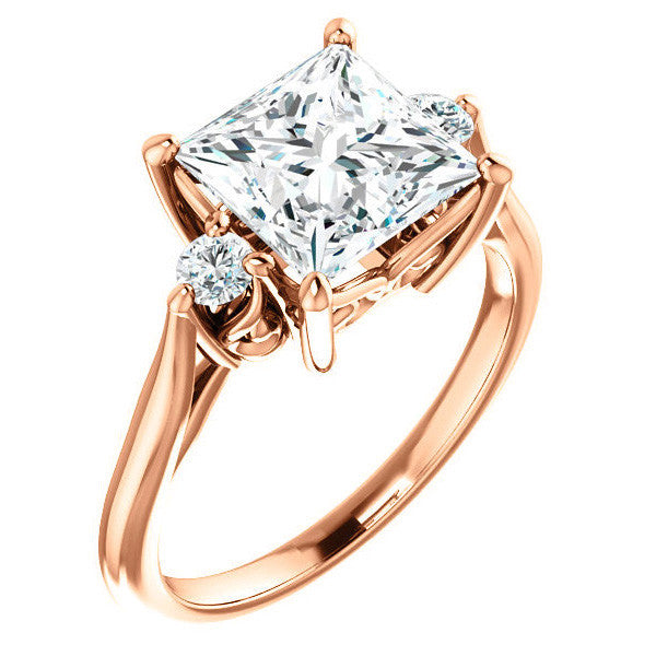Princess cut Three-Stone Cathedral Engagement Ring