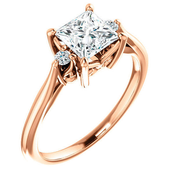 Princess cut Three-Stone Cathedral Engagement Ring