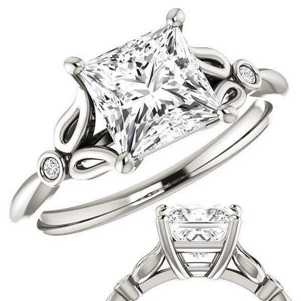 Floral Inspired Princess Cathedral Engagement Ring