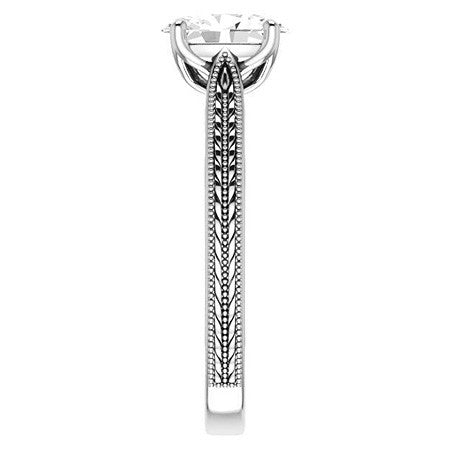 Oval Vintage-Style Cathedral Engagement Ring with Tulip Prongs