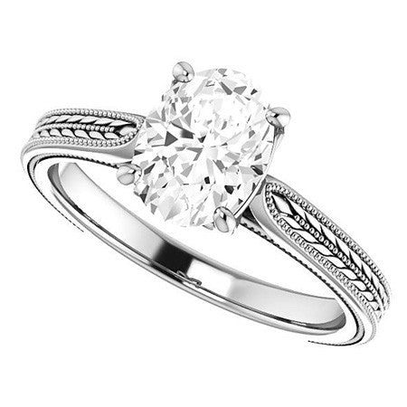 Oval Vintage-Style Cathedral Engagement Ring with Tulip Prongs