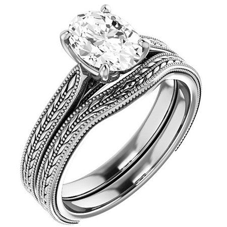 Oval Vintage-Style Cathedral Engagement Ring with Tulip Prongs