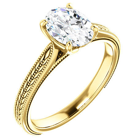 Oval Vintage-Style Cathedral Engagement Ring with Tulip Prongs