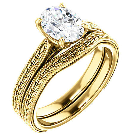 Oval Vintage-Style Cathedral Engagement Ring with Tulip Prongs