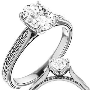 Oval Vintage-Style Cathedral Engagement Ring with Tulip Prongs