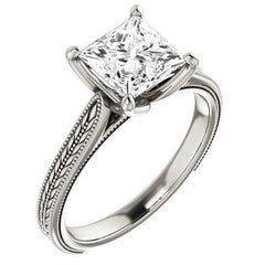 Princess Vintage-Style Engraved Ring with Tulip Prongs
