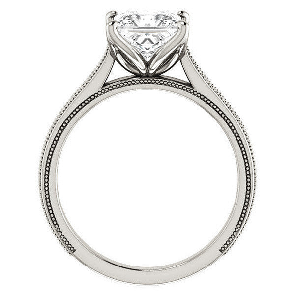 Princess Vintage-Style Engraved Ring with Tulip Prongs